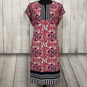 Laundry by Shelli Segal Women's Medium Pink Geometric Short Sleeve Shift Dress